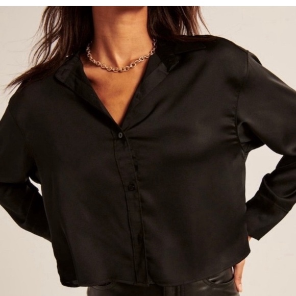 Abercrombie & Fitch | 90s Cropped Satin Shirt | Size S - Picture 5 of 7
